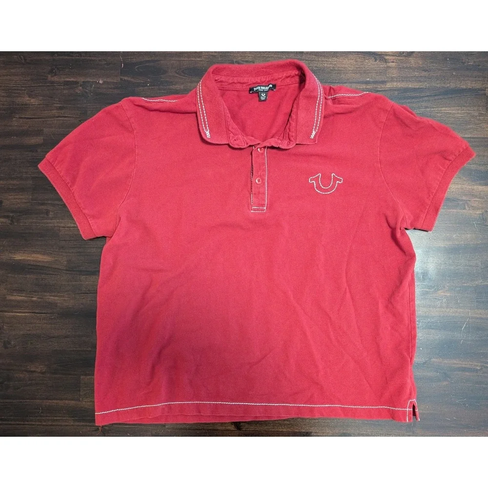 Lot of 2 True Religion Men's Polo Shirts XL Black Red Contrast Stitch Graphic